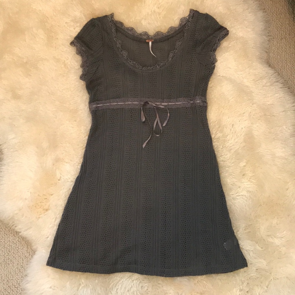 Free People Grey Knit Tunic Dress Sz Large